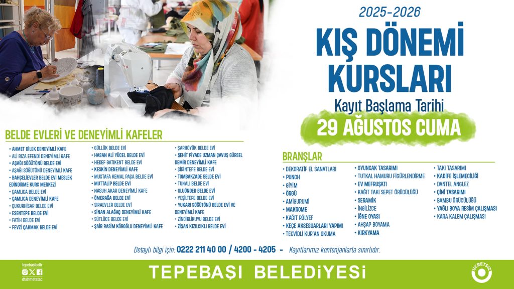 belde evleri ve deneyimli kafelerde 25 farklı branşta kurs açılacak